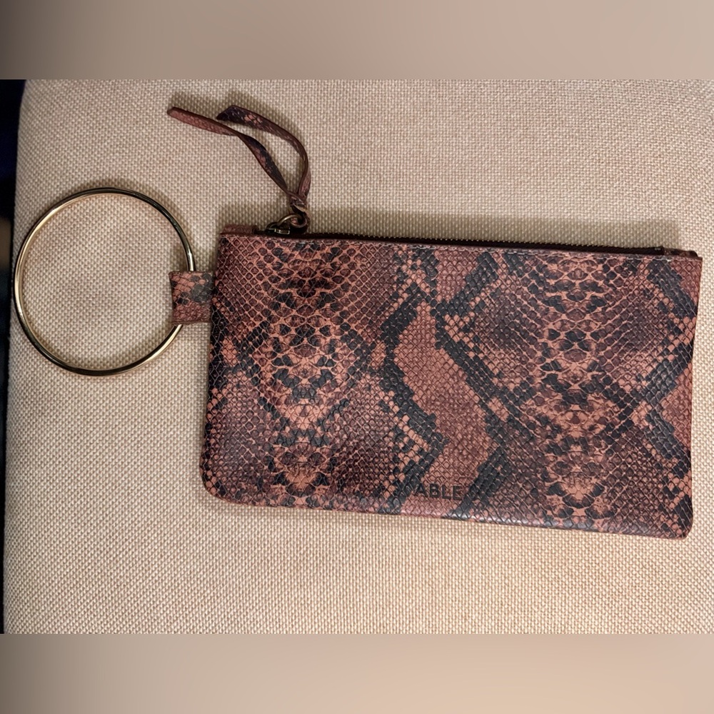Able Brown Snake Print Wristlet with Gold Ring